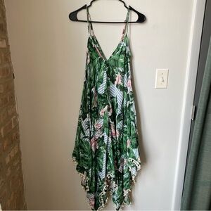 NWT Japna Leafy Green Dress Tropical Beach Flowy Dress size L